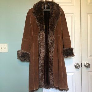 Brown Genuine Leather dressy winter coat